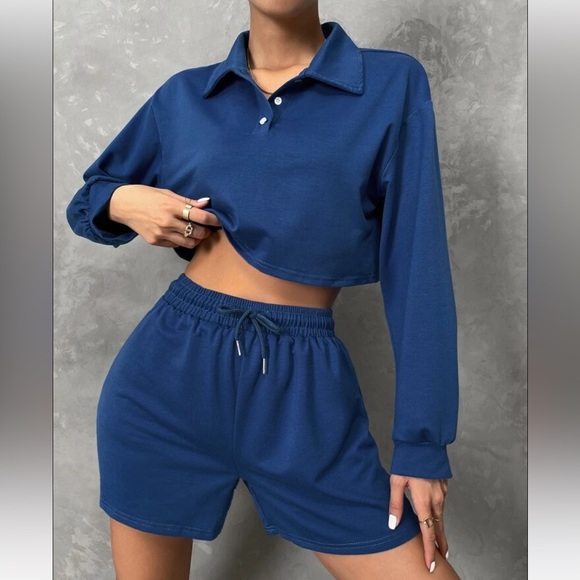 BLUE XS (2) DROP SHOULDER TEE & DRAWSTRING WAIST TRACK SHORT SET - Picture 4 of 6